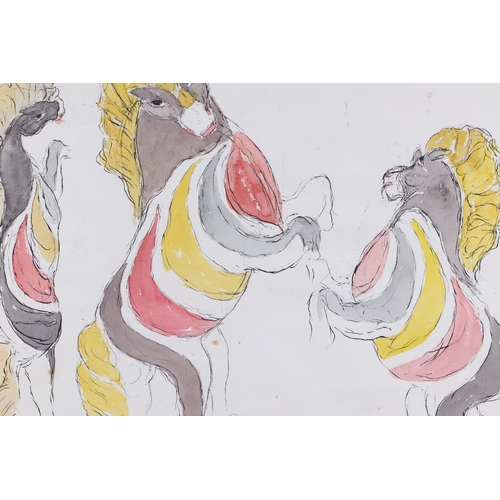 79 - Attributed to Dame Laura Knight (1877-1970) - Circus Horses - pen & ink and watercolour wash, 39 by ... 