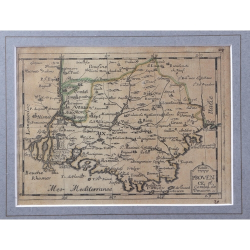 9 - An 18th century French map entitled Provence et Comtat de Venaissin, 20 by 15cms, framed & glazed.