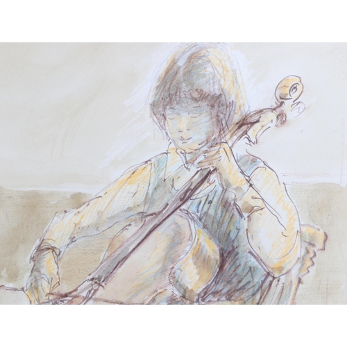 97 - Peggy Gedye (20th century Enfield Art Circle school - Cello Practice - mixed media, signed lower rig... 