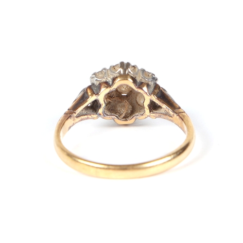 485 - An 18ct gold and platinum diamond cluster ring, approx UK size J, 3g.