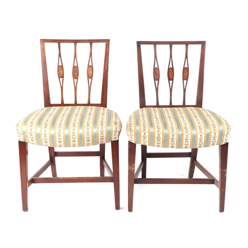 623 - A set of ten George III mahogany dining chairs with shell inlay to the back splats and upholstered s... 