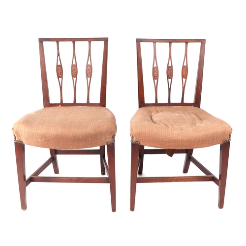 623 - A set of ten George III mahogany dining chairs with shell inlay to the back splats and upholstered s... 