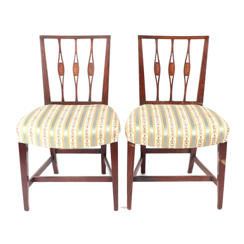 623 - A set of ten George III mahogany dining chairs with shell inlay to the back splats and upholstered s... 