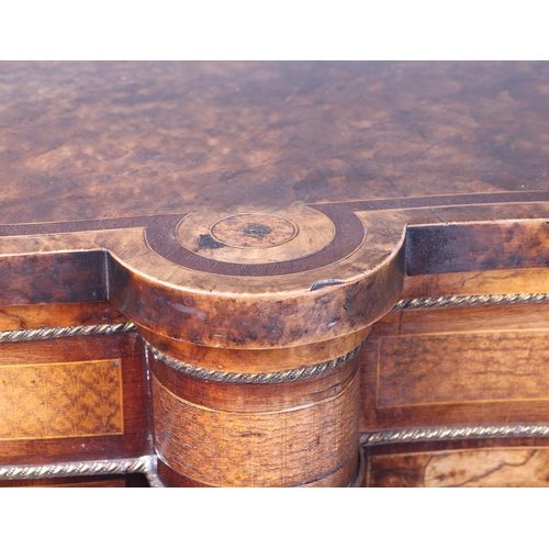 733 - A Victorian walnut and rosewood crossbanded breakfront Credenza with brass inlaid decoration, the ce... 