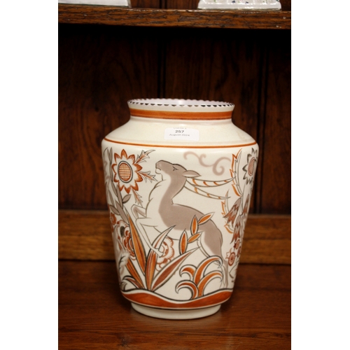 257 - A Poole Pottery Art Deco shouldered vase decorated in the Leaping Gazelle pattern, designed by Ruth ... 