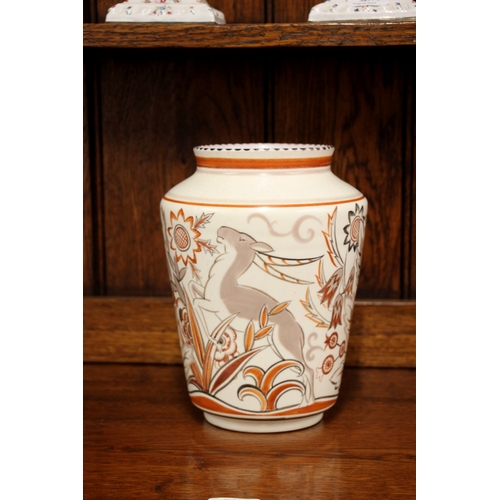 257 - A Poole Pottery Art Deco shouldered vase decorated in the Leaping Gazelle pattern, designed by Ruth ... 