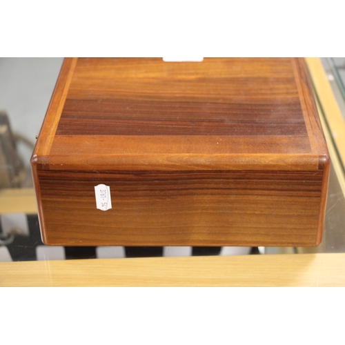 320 - An Elie Bleu French walnut humidor, 24cms wide.