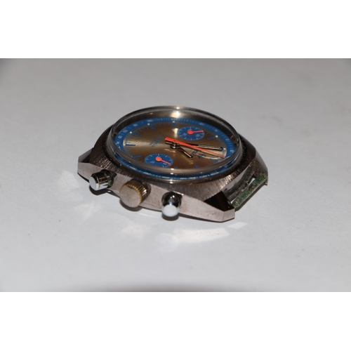 400 - A 1960's Time Right gentleman's chronograph wristwatch, the silvered and blue dial with orange fly b... 