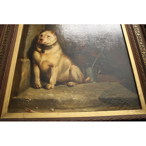 127 - A M Lee (19th century British) - Portrait of a dog Sitting on its Haunches Wearing a Brass Collar in... 