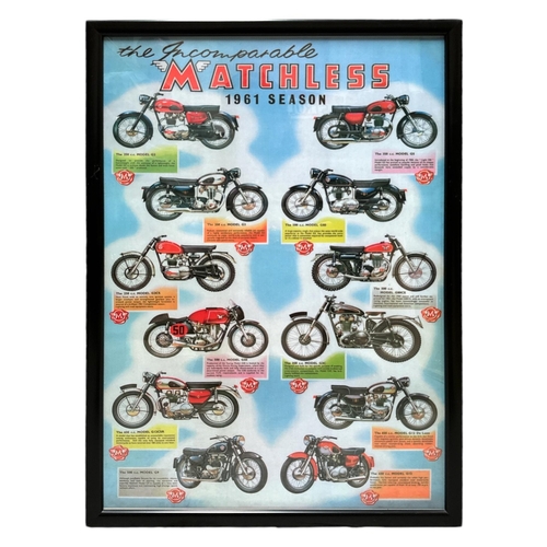 103 - A 1961 Matchless poster illustrating the complete machines for that year including G2, G5, G3, G80, ... 