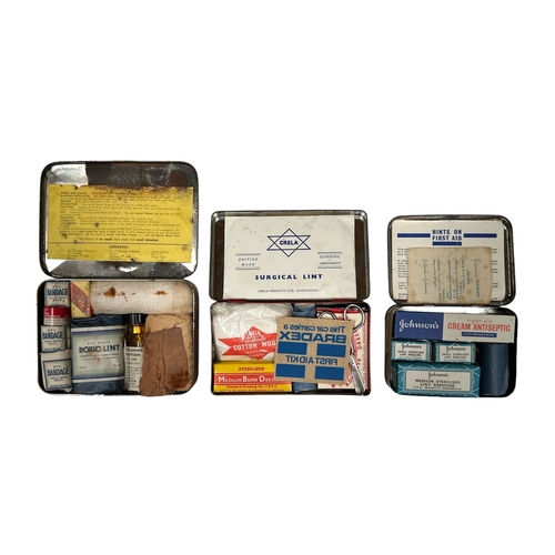 118 - A small collection of vintage First-Aid travel kits by RAC, Johnson's, Bradex and G.M. Kits (6).