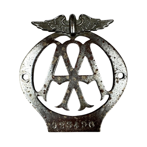 27 - A 1930's AA Members badge, no. 923490, approx 9.5 by 10cms.