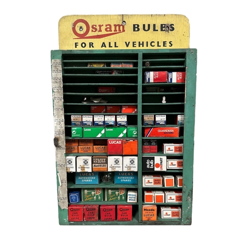 37 - A pre WWII Osram Bulbs for all vehicles, garage point of sale wall hanging display cabinet with a se... 