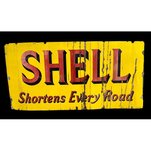 54 - An original pre WWII enamel advertising sign 'Shell Shortens Every Road'  serial no. bottom right, 3... 