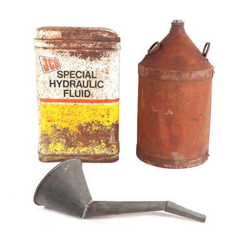 7 - An Autojumbler's lot comprising a conical 5-gallon oil can; a JCB Special Hydraulic Fluid 5-gallon c... 