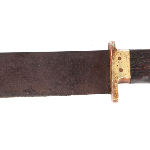 124 - A machete type dagger with teak and brass handle, 38cms long.