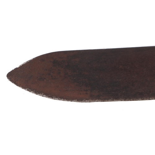 124 - A machete type dagger with teak and brass handle, 38cms long.