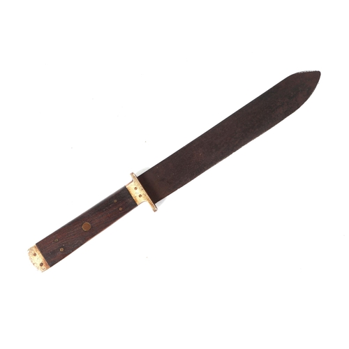 124 - A machete type dagger with teak and brass handle, 38cms long.