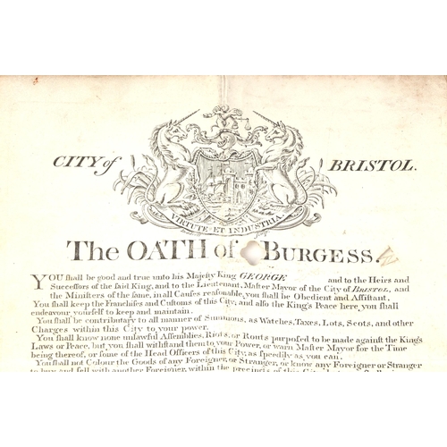 16 - Ephemera relating to the City of Bristol, The Oath of Burgess made out to William Webb, Mathematical... 