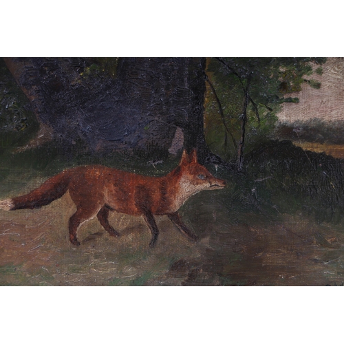 161 - Naïve school - Study of a Fox in Woodland - indistinctly signed lower right, oil on canvas, framed, ... 