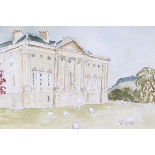 166 - Modern British - Wardour Castle with Sheep in the Foreground - watercolour, framed, 33 by 22cms.