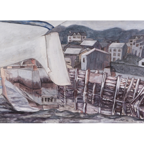 180 - P Owen (20th century British) - Bangor Boat Yard - watercolour, framed & glazed, 44 by 41cms.