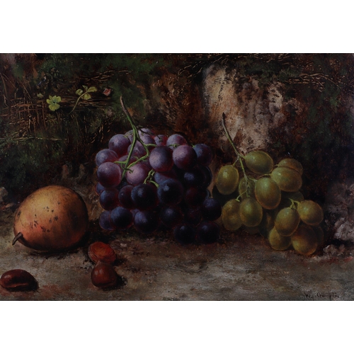 181 - W J Crompton - Still Life of Fruit - signed lower right, oil on board, framed, 34 by 26cms.