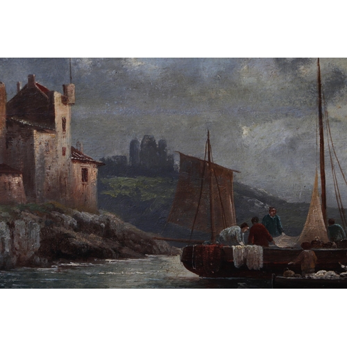 184 - A Schoch (continental school) - Fishermen Bringing In Their Nets - signed lower left, oil on board, ... 