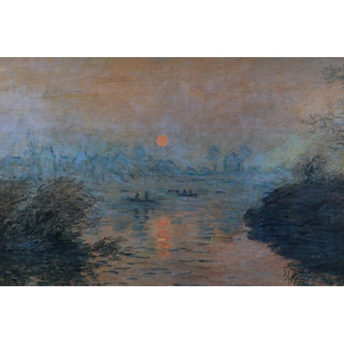 191 - After Monet - a large decorative coloured print on canvas, framed, 77 by 53cms.