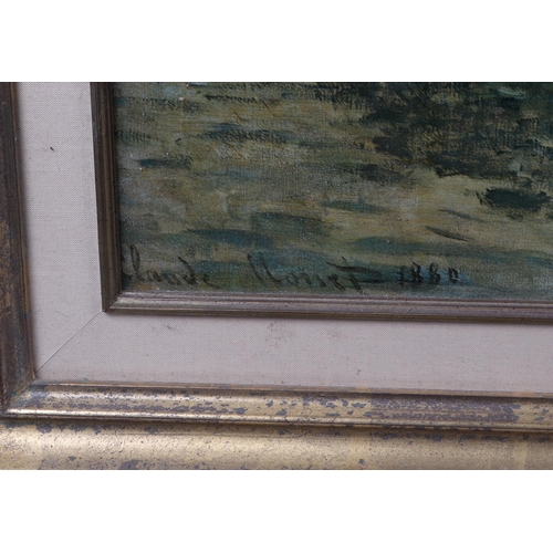 191 - After Monet - a large decorative coloured print on canvas, framed, 77 by 53cms.