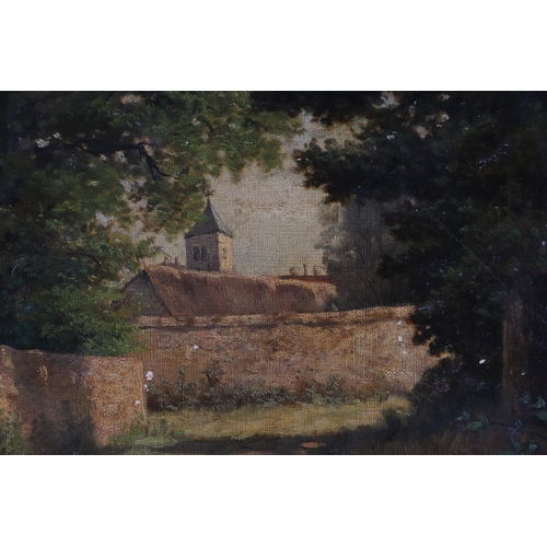 207 - 19th century school - Rural Scene with Church in the Background - oil on canvas, unframed, 33 by 41c... 