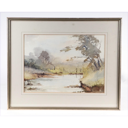 219 - Anne Williams (modern British) - Stubble Field, Hampton Farm - watercolour, signed lower left, 33 by... 