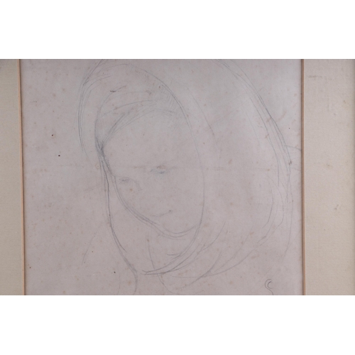 223 - Catherine Sinclair - Portrait of a Young Girl - pencil sketch, initialled lower right, framed & glaz... 