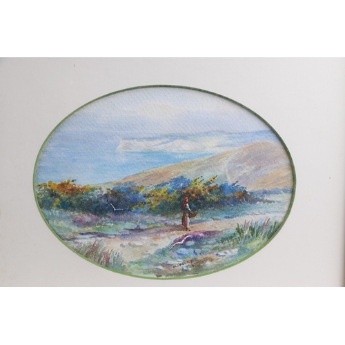 224 - M Crowly (Victorian school) - a pair of oval landscape scenes depicting a figure on a coastal path a... 