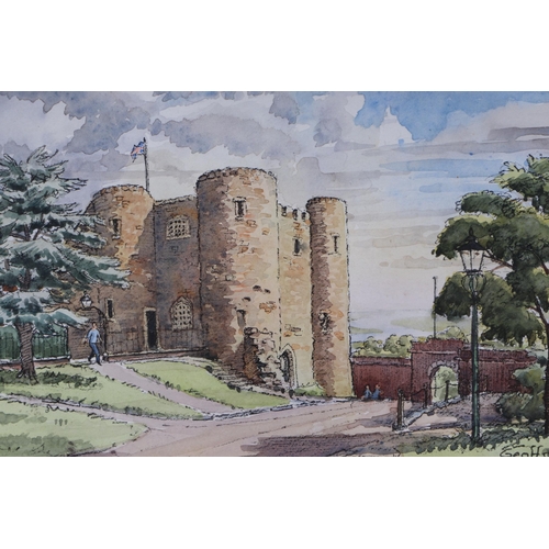 236 - Geoffrey Ainley (modern British) - Castle Scene - signed lower right, framed & glazed, 32 by 21cms.