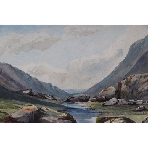 238 - Early 20th century school - Nant Frangon - rocky landscape scene, watercolour, framed & glazed, 34 b... 