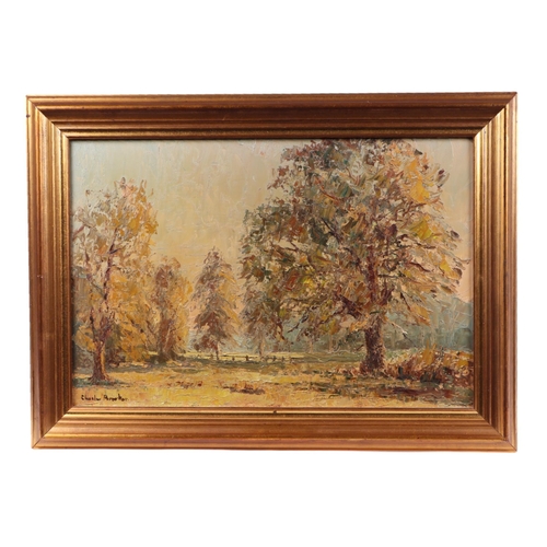 240 - Charles Brooker (modern British)- Landscape Scene - signed lower left, oil on board, framed, 45 by 2... 