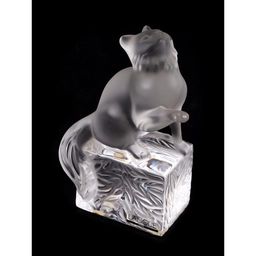 241 - A modern Lalique frosted glass figure in the form of a seated cat, 14.5cms high.