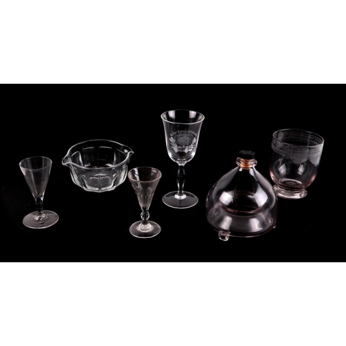 244 - A quantity of mixed glassware to include a flashed glass wine rinser; a Victorian glass dump; a 19th... 