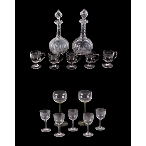 252 - A quantity of assorted glassware to include a pair of cut glass decanters; a set of four custard cup... 