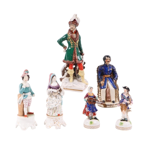 256 - A group of continental porcelain figures, the largest 25cms high (6).