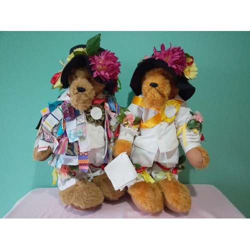 45 - Two Ann Gardner jointed, plush teddy bears commissioned by Brewins’ Bruins for the Swanage Folk Fest... 