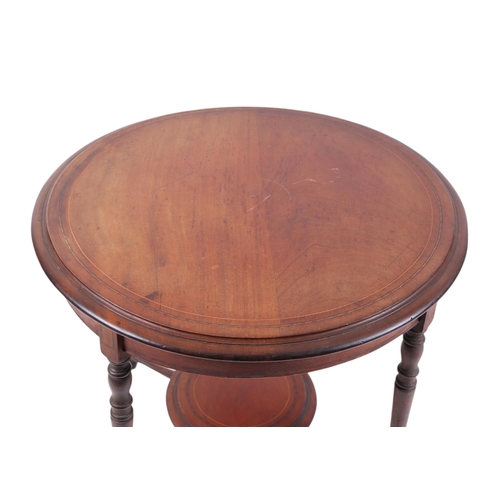 820 - An Edwardian walnut occasional table, the circular top with ebony and boxwood cable and string inlay... 