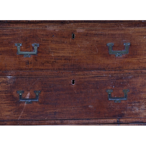 836 - A 19th century teak secretaire Campaign chest of small proportions, the top drawer opening to reveal... 