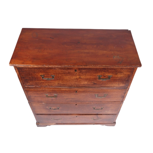 836 - A 19th century teak secretaire Campaign chest of small proportions, the top drawer opening to reveal... 