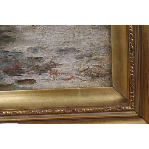 179 - Impressionist school - Autumn River Scene - indistinctly signed lower right, oil on board, framed, 2... 