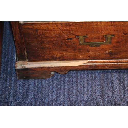 836 - A 19th century teak secretaire Campaign chest of small proportions, the top drawer opening to reveal... 