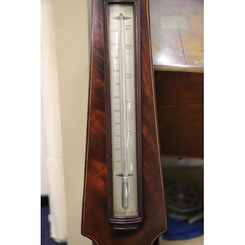 97 - A 19th century barometer thermometer, the silvered dial signed 'J Sutherland Derby', 93cms high.