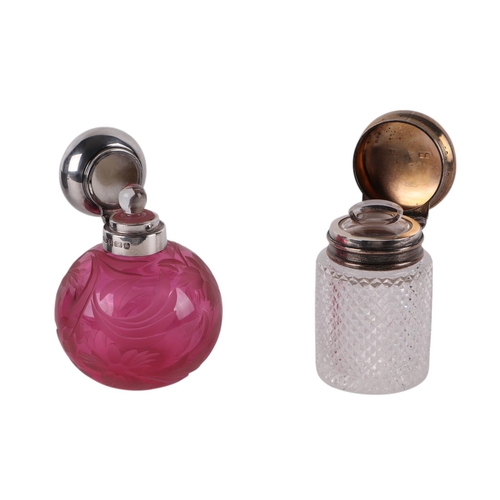 1110 - A Victorian scent bottle with hobnail cut glass body and silver top, London 1896 and makers mark for... 