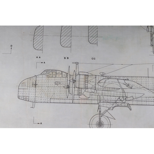 112 - WWII Aviation Interest:  A carbonated 1950's British Aeronautical blueprint plans, 88 by 40cms (2).